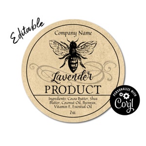 Apothecary Bee Round Label. Customizable Packaging. Edit Product Label Online. Download & Print. Labels for Jars, Candles, Soap Favors Gifts