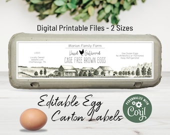 Editable Egg Carton Label. Digital Egg Carton Template. Natural and Sophisticated Design Sticker Label. Personalize Online, Download & Print