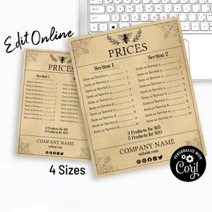 Arts and Crafts Show Signs and Menus Printable Store Price Sign for Retail Editable Business Price List Farmer/'s Market Mandala Design.