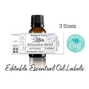 Etiketsjabloon fles etherische olie - tuinstempel. 10 ml 15 ml Online personaliseren. DIY-afdrukbare amberkleurige glazen fles bewerkbare labelstickers.