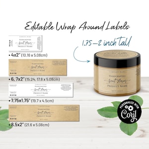 Wrap Around Label Template for Jars, 2, 4, 6, 8oz Jar Label Template, Tin Container, 1.75-2&quot; Tall, Simply Natural Candle and Jar Labels.