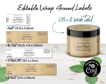 Wrap-Around-Etikettenvorlage für Gläser, 2, 4, 16, 8 Unzen Glasetikettenvorlage, Dosenbehälter, 1,75-2 "hoch, einfach natürliche Kerzen- und Glasetiketten.