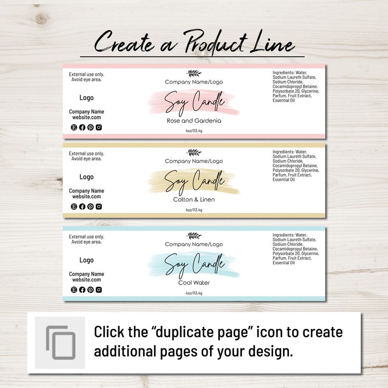 Wrapped Label Wrap Around Label Template Bundle for Jars, 2, 4, 6, 8 Oz Jar Labels ...
