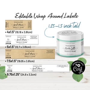 Modèle d'étiquette enveloppante pour pots, modèle d'étiquette pour pots de 2, 4, 6, 8 oz, boîte en fer blanc, étiquettes pour bougies. 1,25 à 1,5 po. de hauteur, design simplement naturel.