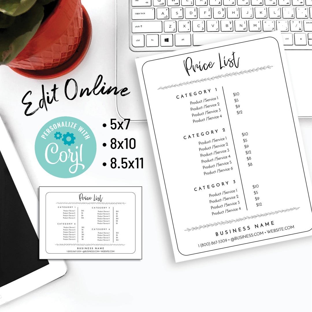 Editable Business Price List. Printable Store Price Sign for Retail ...
