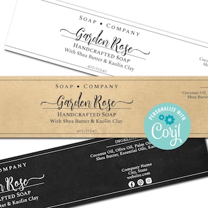 Soap Labels - Simply Natural. Editable Soap Template. Printable Custom Wrap Around Label. Personalize w/ Corjl Online, Download and Print.