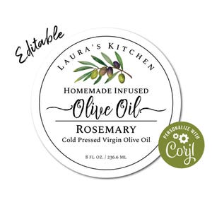 Olive Oil Label Template, Custom Digital Product Sticker Template. Personalize, Download & Print. Round, Circle Labels for Olive Oil Jars.