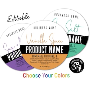 Editable Modern Round Label Sticker Template. Edit Product Label Online. Download & Print. Ingredient Labels for Jars, Candles, Body Butter.