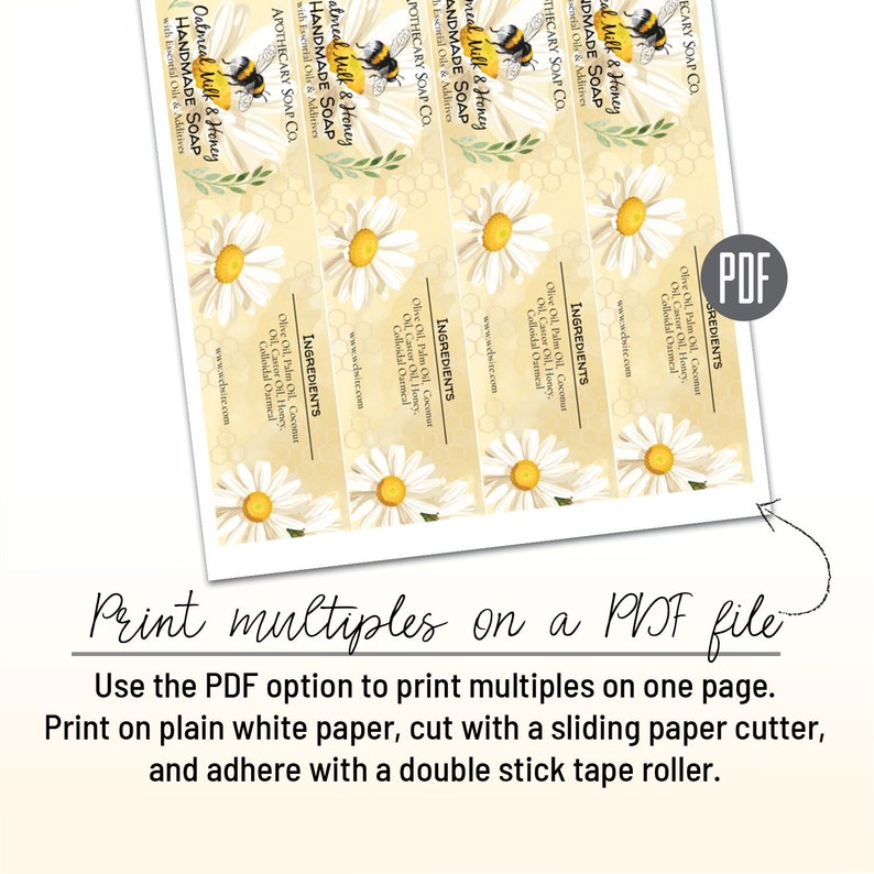 Bumblebee Soap Label Template. Printable Wrap Around Labels. - Etsy
