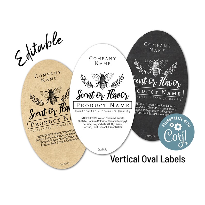 Editable Oval Product Labels for Jars Spice Bottles Canning Etsy