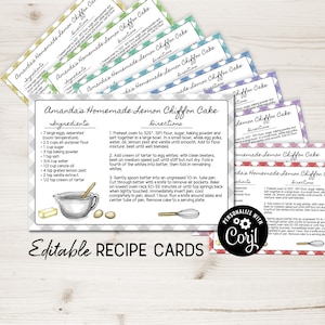 Modèle de carte de recette 4 x 6, cartes de recettes imprimables pour la pâtisserie, la vente de pâtisseries, la fabrication de bonbons, l'échange de biscuits. Cartes de recettes vierges modifiables DIY.