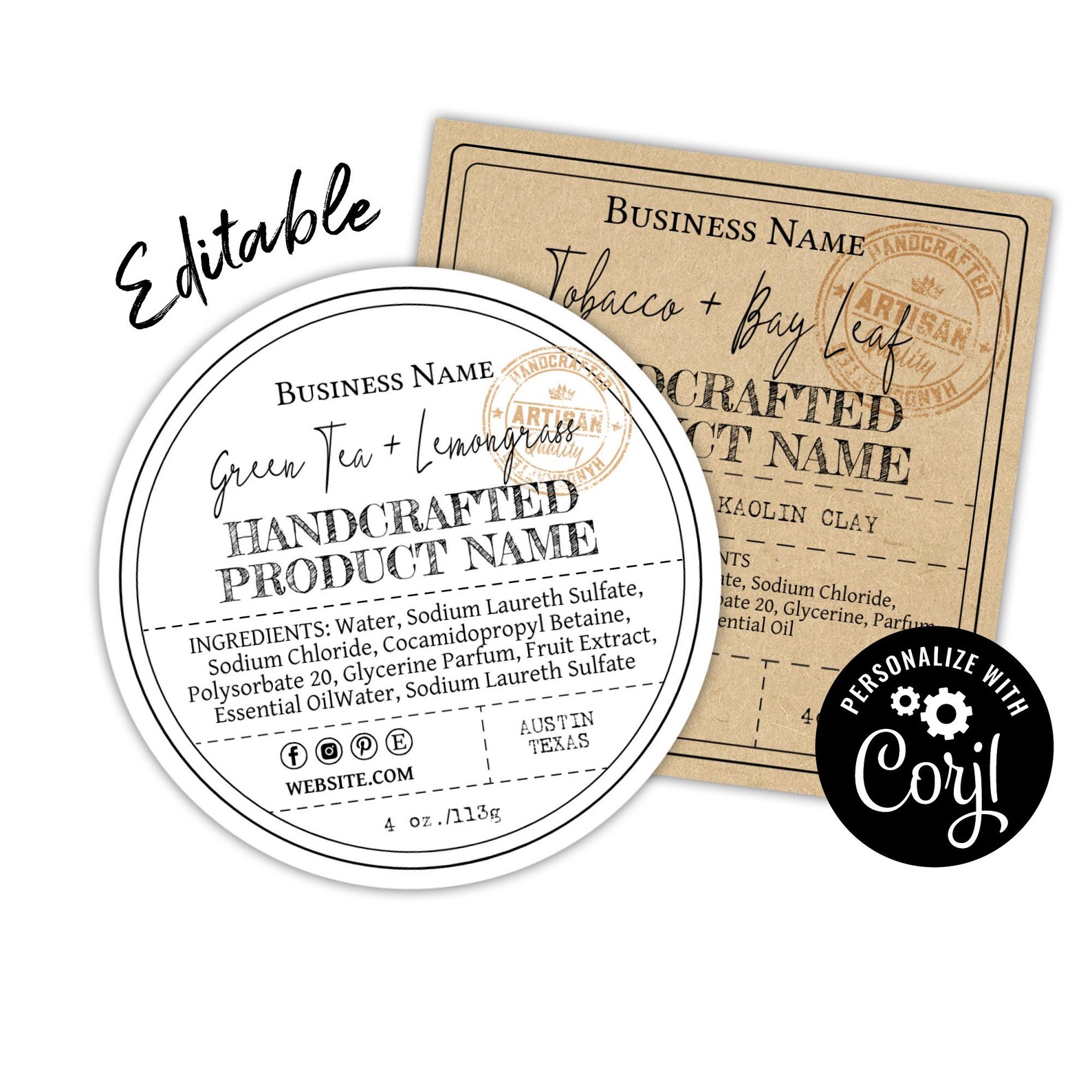 Round & Square Product Label Template, Custom Digital Ingredient ...