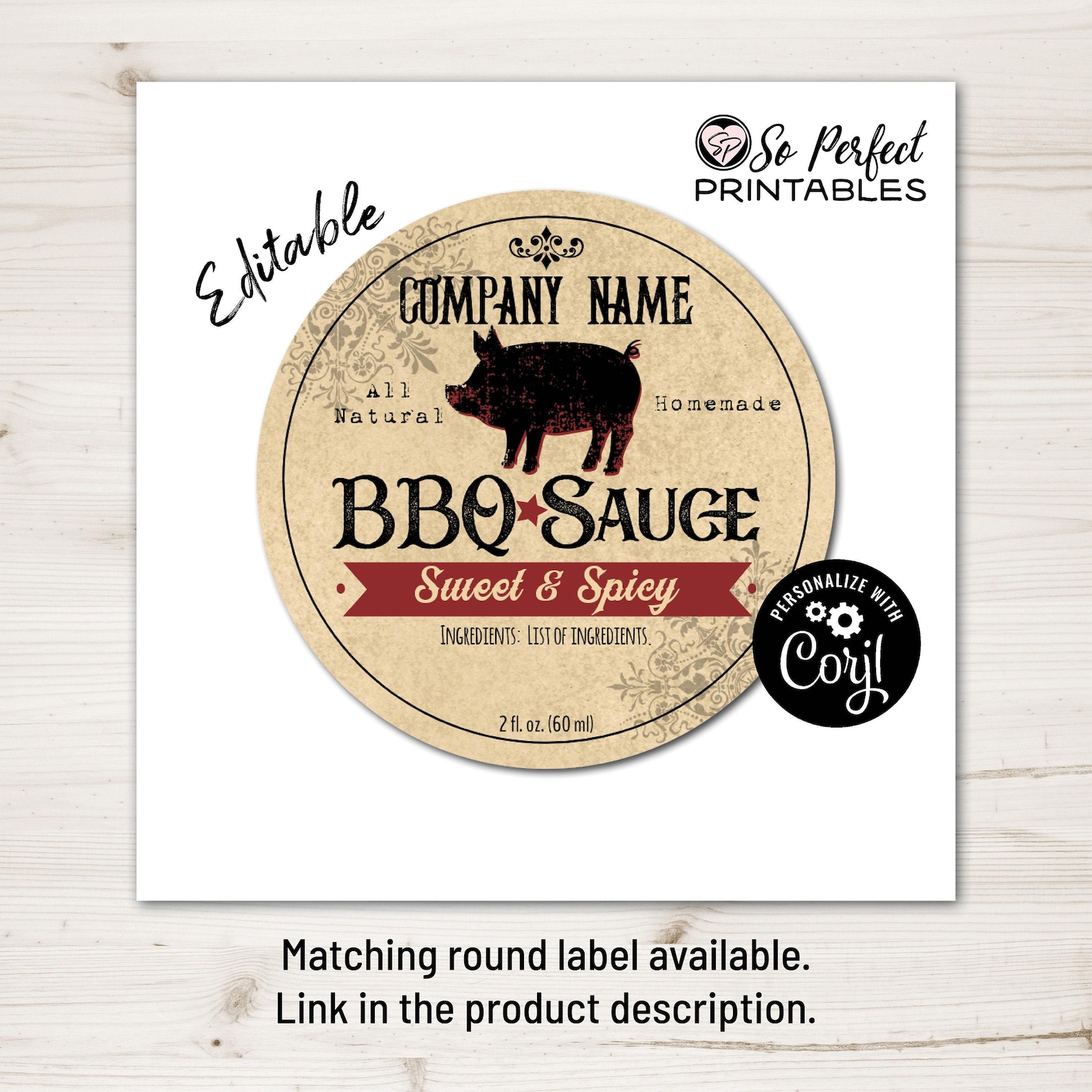 BBQ Sauce Label With Pig. Label Template. 2x3
