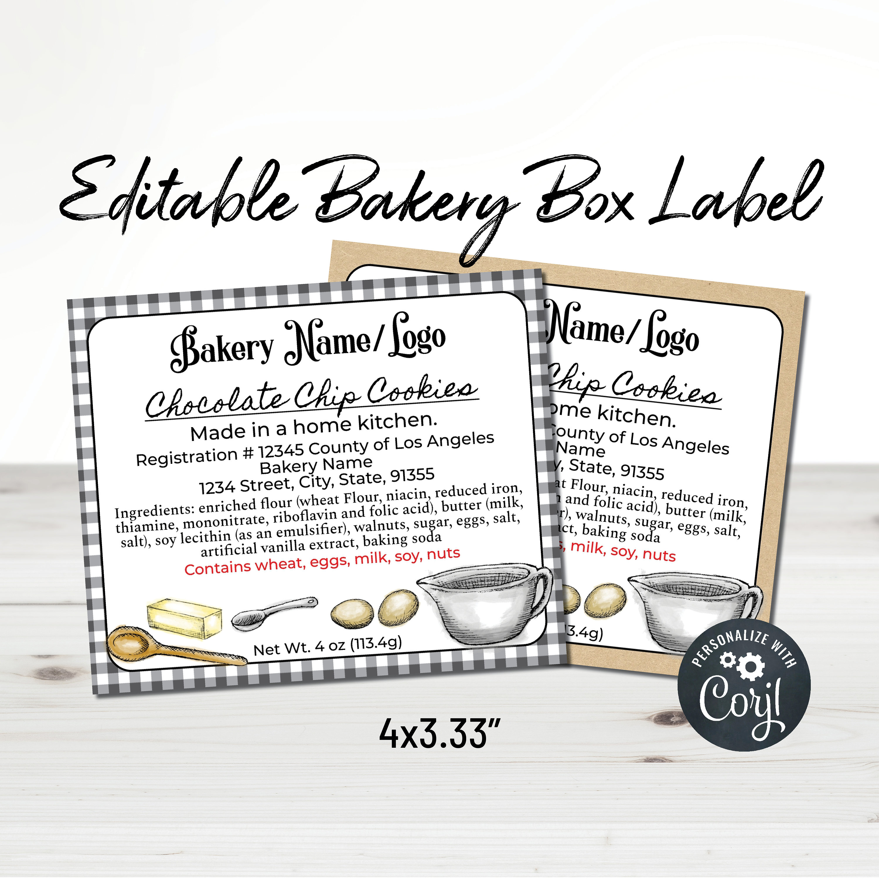 Editable Baking Label. Cottage Law Bakery Box Label Chocolate Etsy