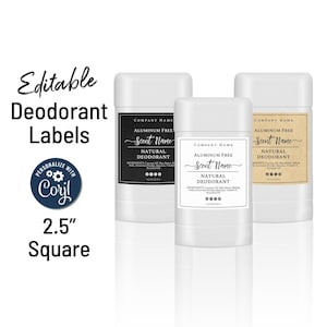 Deodorant Label Template, Lotion Bar Tube, Square 2.5&quot; Product Label, Simply Natural Design. Edit, Download & Print. Deodorant Packaging
