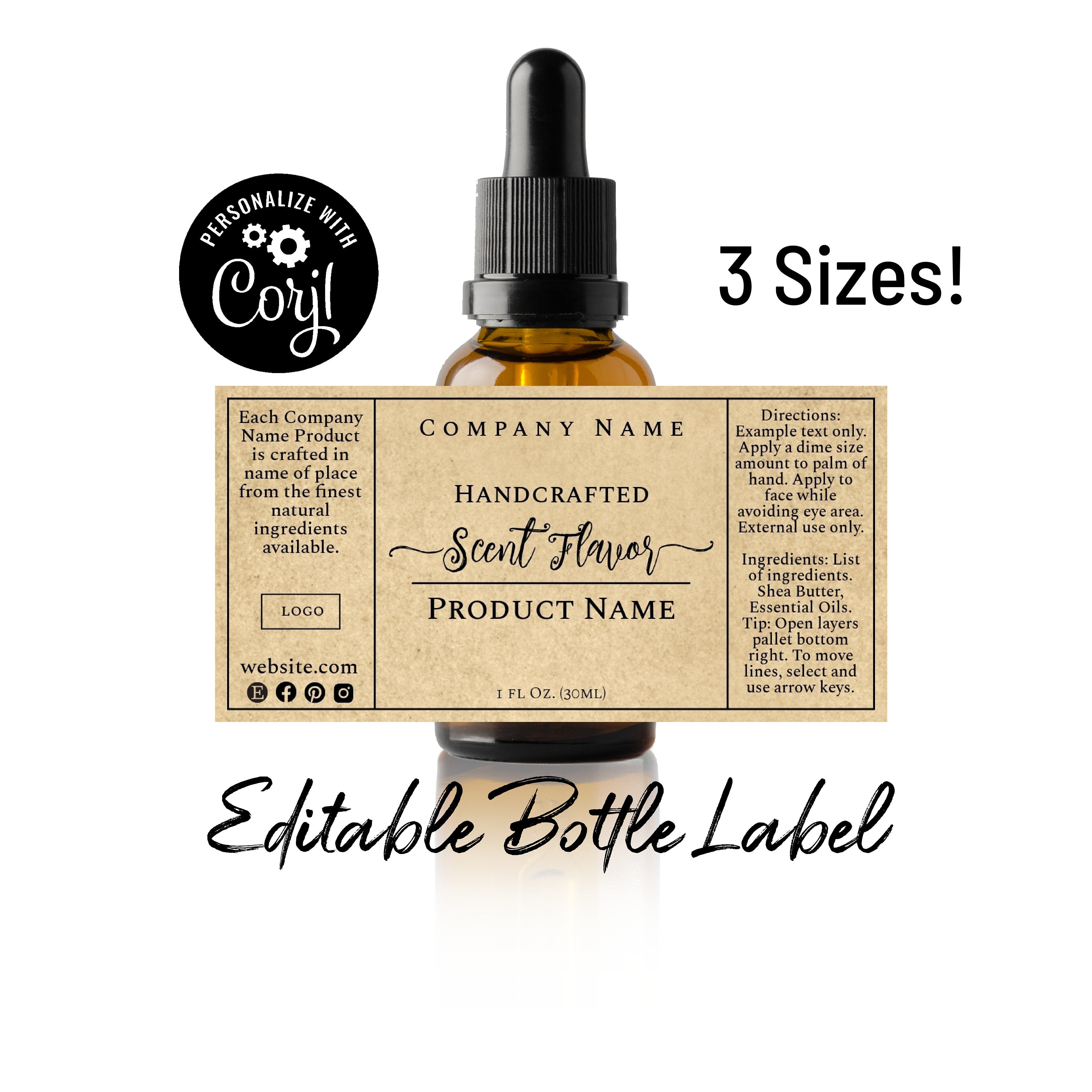 Editable Bottle Label Template, Simply Natural. Dropper Spray Bottles.  Customize Online, Download & Print. Editable Printable Labels. 233 23 Oz For Maestro Labels Templates
