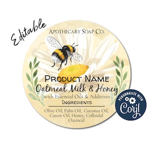 Bumblebee Round Label. Product Label Sticker Template. Custom Packaging. Personalize Online. Download & Print. Bee Labels for Jars, Candles.