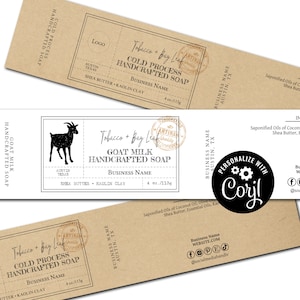 Goat Milk Soap Labels, Editable Soap Template. Soap Packaging. Printable Custom Wrap Around Label. Personalize Online, Download & Print.