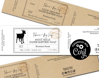 Goat Milk Soap Labels, Editable Soap Template. Soap Packaging. Printable Custom Wrap Around Label. Personalize Online, Download & Print.