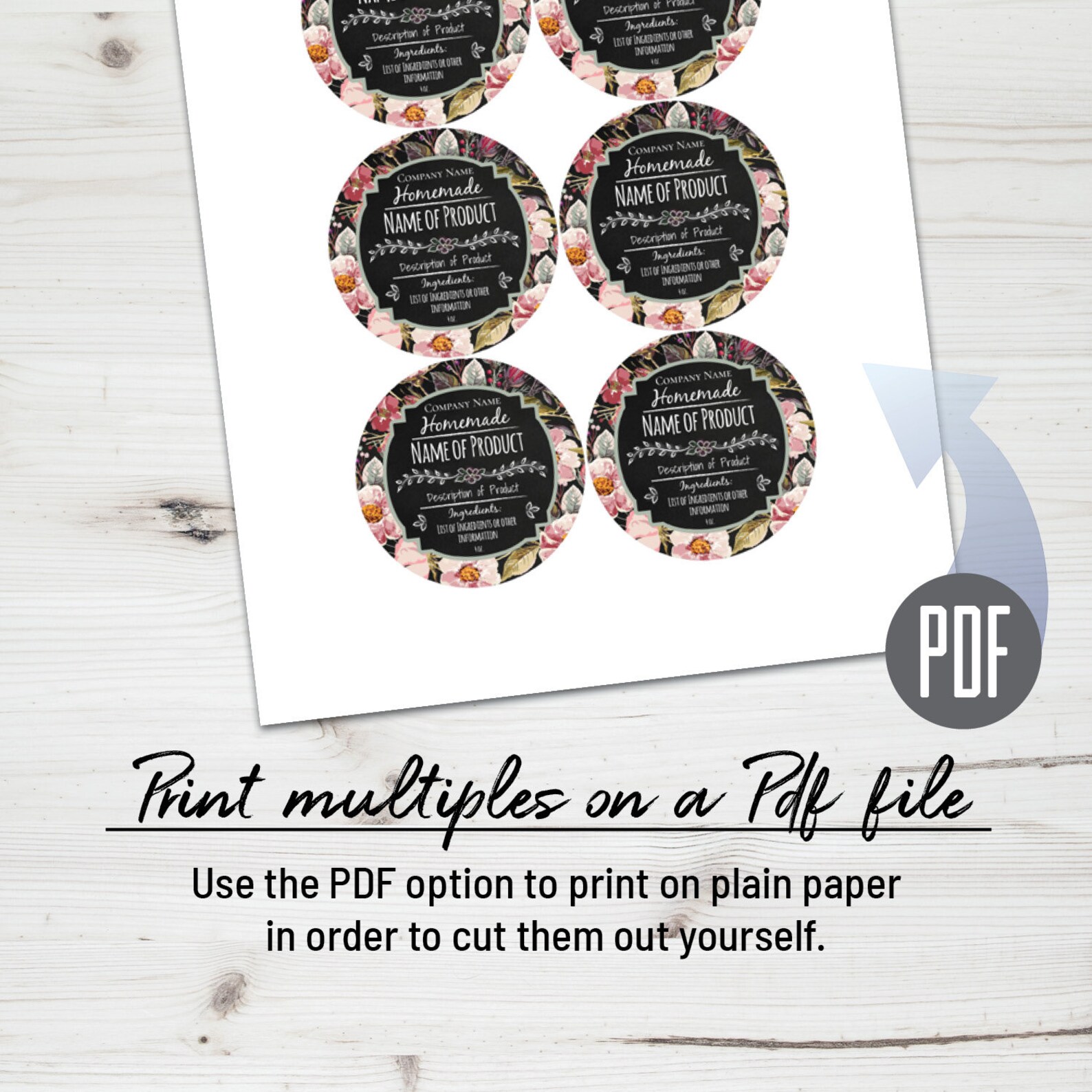 Floral Black Chalkboard Round Product Label. Personalize w/ | Etsy
