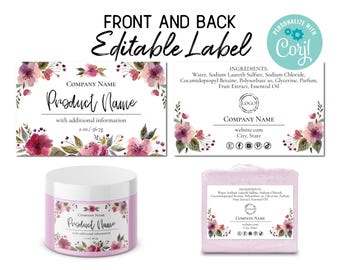 Ingredient Label Template, Front & Back Product Labels. Edit Online, Download, Print. Watercolor Floral Printable Labels for Jars and Soap.