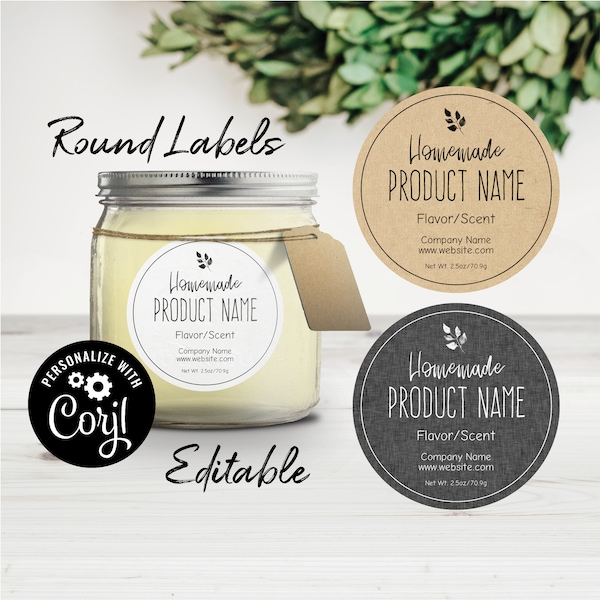 Natural & Sophisticated Editable Round Labels. Edit Product Label Template Online. Download, Print. For Jars, Bottles, Candles, Homemade.
