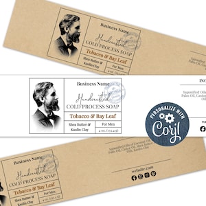 Soap Label Template. Bearded Man Soap, Men&#39;s Shaving Soap Label. Printable Custom Wrap Around Label. Personalize Online, Download & Print.