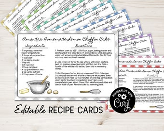 Recipe Card Template 4x6, Printable Recipe Cards for Baking, Bake Sales, Candy Making, Cookie Exchange. DIY Editable Blank Recipe Cards.