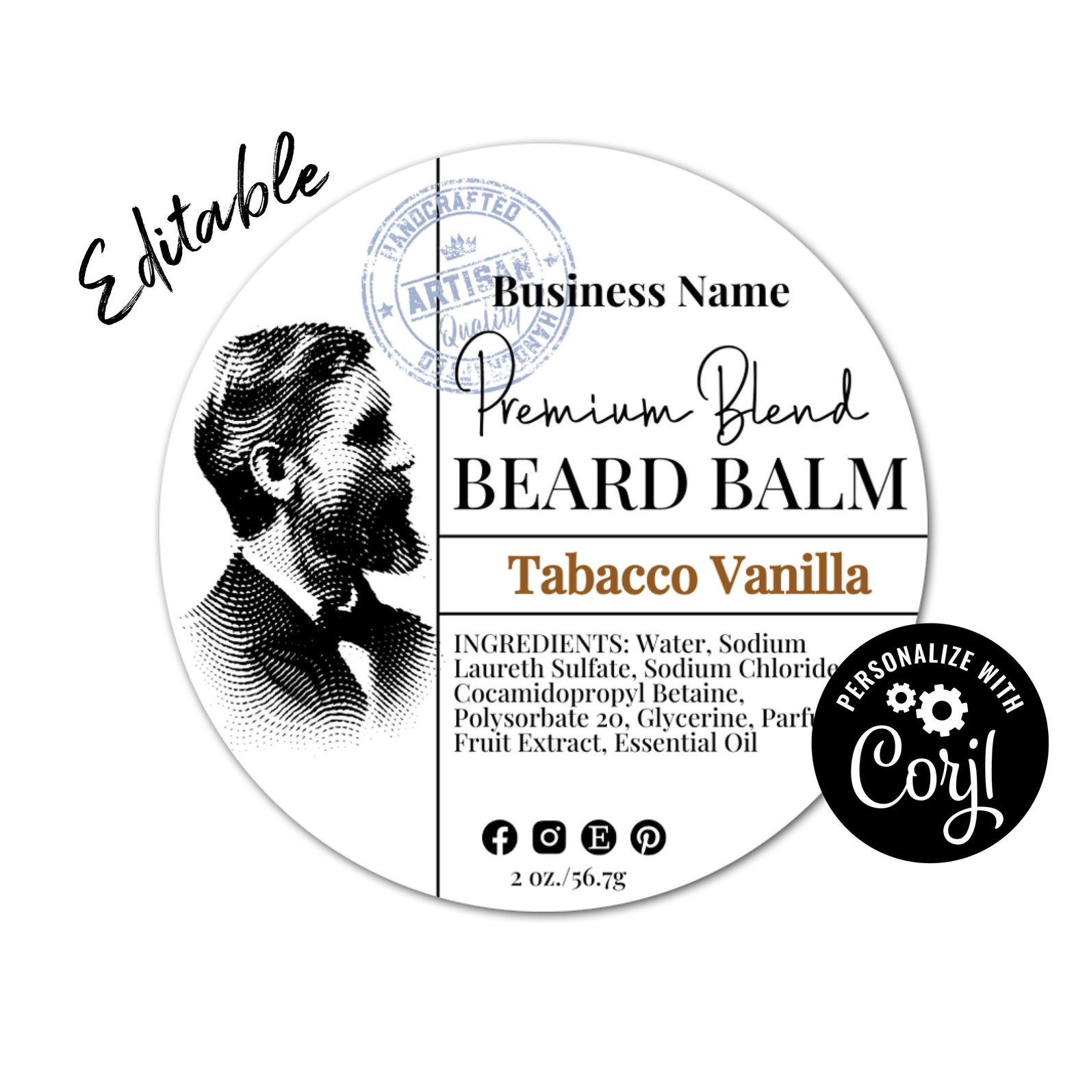 Editable Beard Balm Label Template With Bearded Man. Shaving Etsy