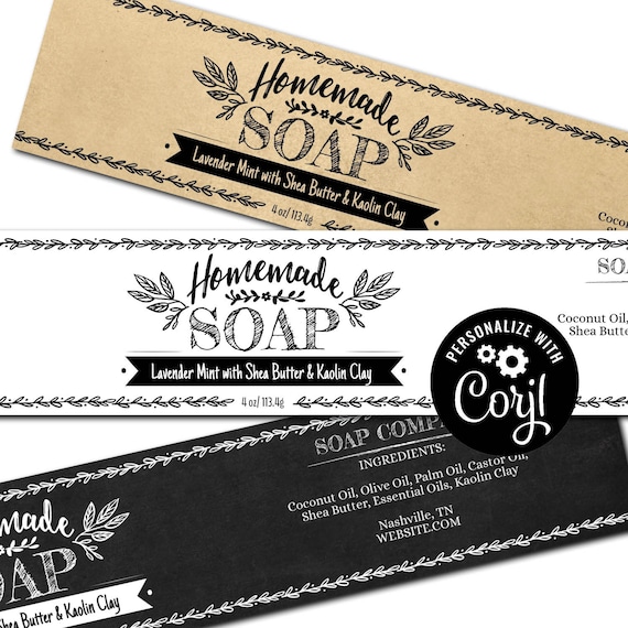 Soap Label Template Hand, Hand Drawn Design. Custom Printable Soap Label.  Horizontal Cigar Band Soap Packaging. Edit, Download & Print. DS10 