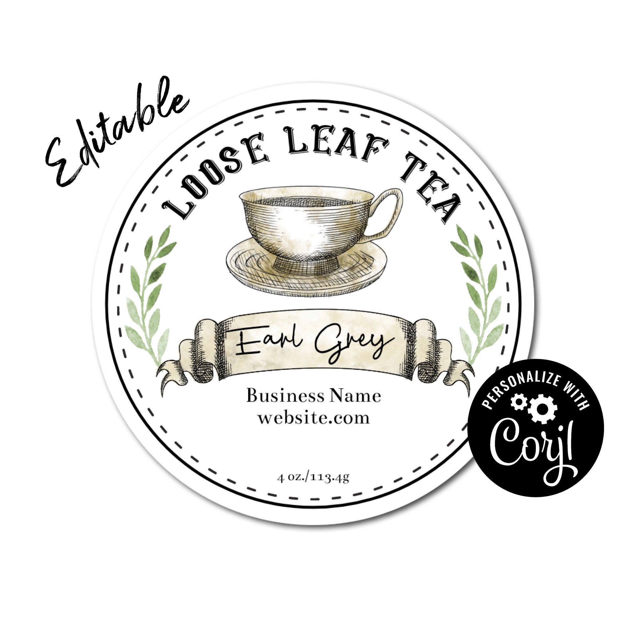 Editable Tea Label. Tea Bag Label. Circle Sticker Product - Etsy