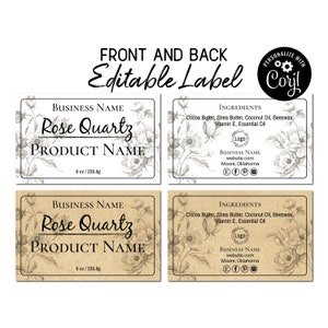 Small Jar Label, Front & Back Editable Label Template. Personalize Online. Download and Print. Printable Labels for Jars, Soap, Creams.