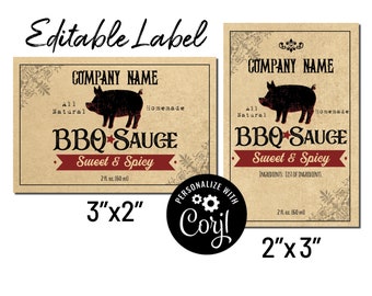 BBQ Sauce Label with Pig. Label Template. 2x3