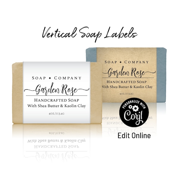 Soap Labels, Editable Soap Label Sticker Template, Vertical Wrap Around Label. "Simply Natural" Design. Personalize Online, Download & Print