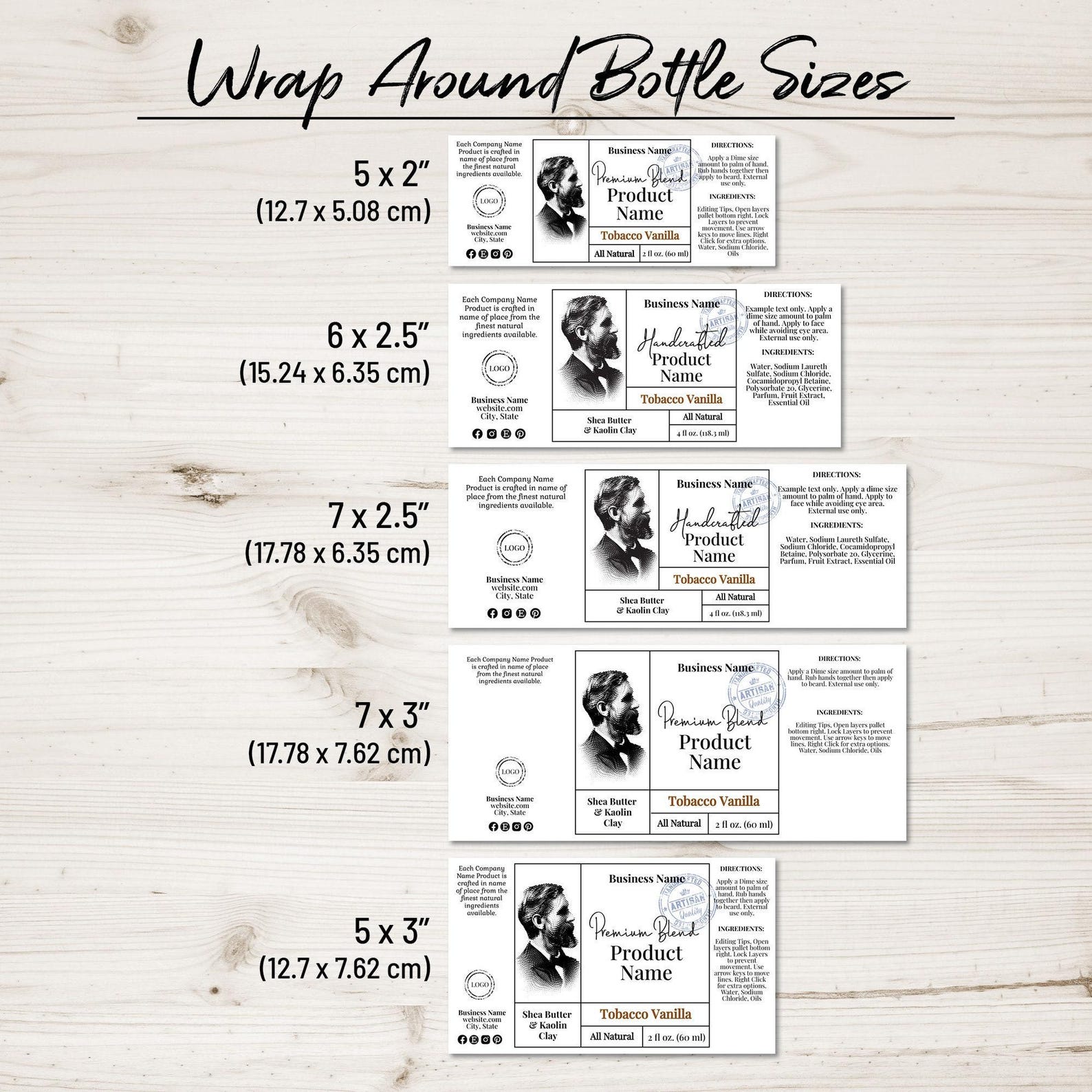 Bearded Man Bottle Label Template Bundle. Wrap Around Jar Labels, Round ...