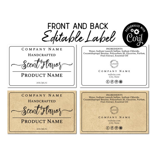 Small Jar Label, Front & Back Editable Label Template, Simply Natural Design. Edit Online, Download, Print. Labels for Jars, Soap, Creams.