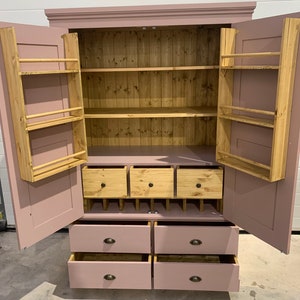 120cm Slim Freestanding Solid Wood Kitchen Larder Cupboard, Hand Painted Pantry Storage Unit