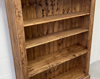 Solid Wood Pine Bookcase, Custom Oil Finish Bookshelf, Natural Grain Home Library Shelving