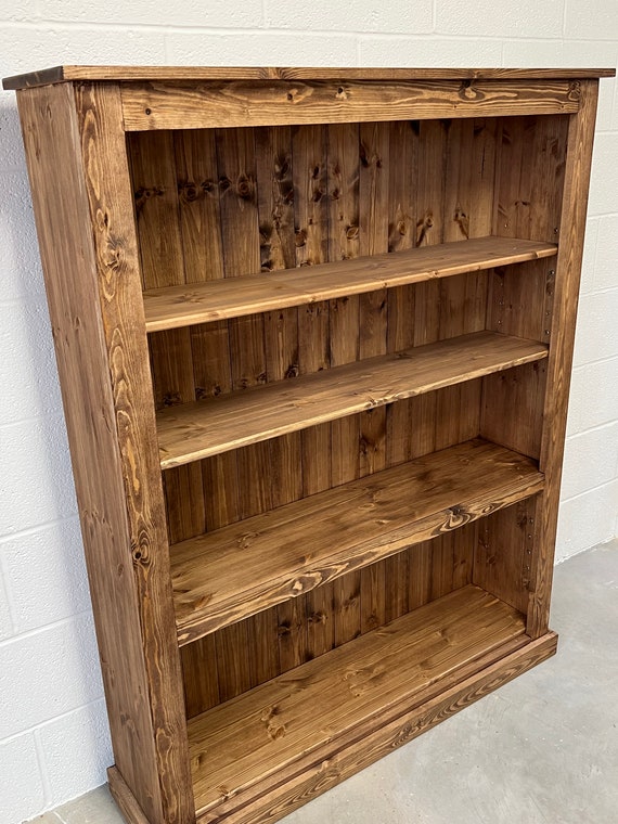 Solid Wood Pine Bookcase, Custom Oil Finish Bookshelf, Natural Grain Home Library Shelving