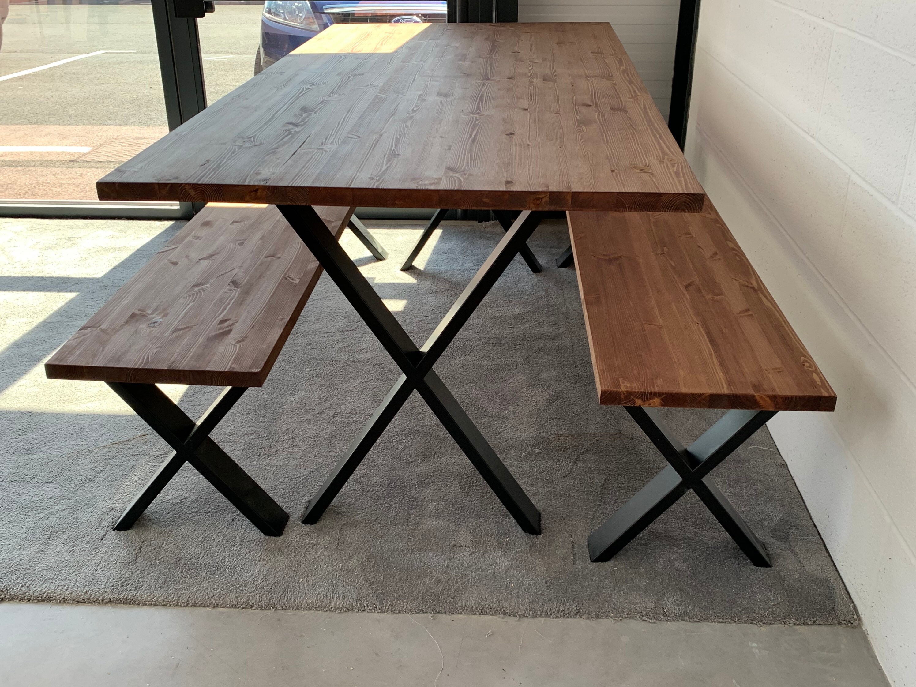 Bespoke X frame table with 2 matching benches Etsy