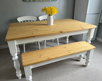 Solid Pine Farmhouse Dining Bench, Hand finished Wooden Kitchen Hallway Bench Seating