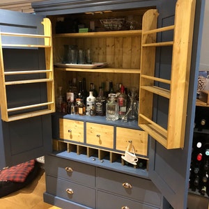 120cm Freestanding Solid Wood Kitchen Larder Cupboard, Hand Painted Pantry Storage Unit