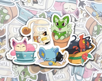 Cute Cat Pokemon Vinyl Stickers for Personal Laptop Decal, Phone Cases, Water Bottles, Journals, Planners, and More!