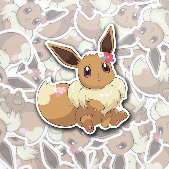 Eevee Sticker with Flowers - Anime Waterproof Vinyl Sticker