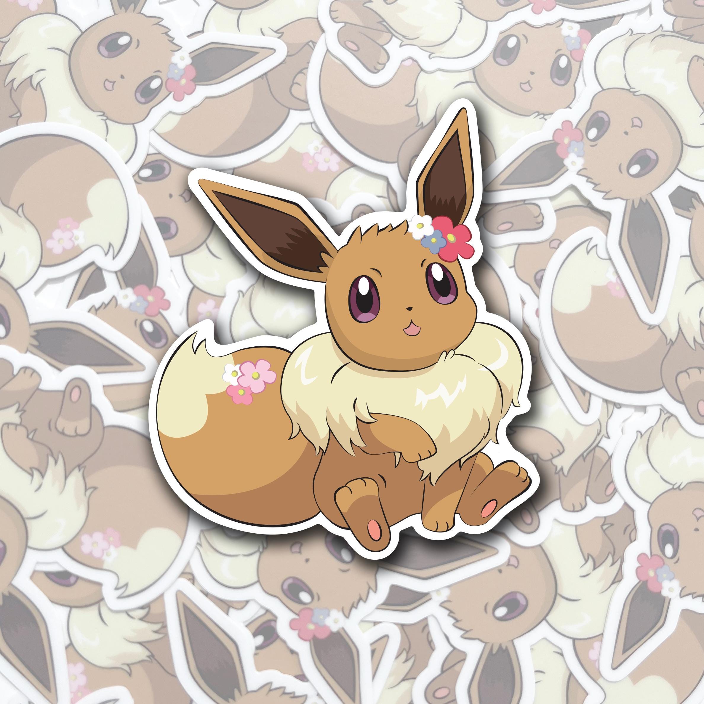 Eevee Sticker With Flowers - Anime Waterproof Vinyl Sticker - Etsy