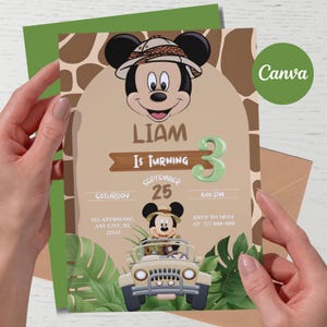 Editable Safari Mickey 3rd Birthday Invitation Canva Template Digital Birthday Invite