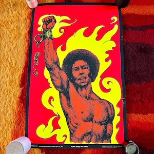 Vintage 1970s Psychedelic Blacklight Poster Civil Rights Protest Trippy Neon Red Yellow // Groovy Hippie Day Glo Counterculture 70s 1970s