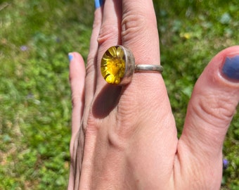 Vintage 1970s Real Flower Colorful Rings // Lucite Resin