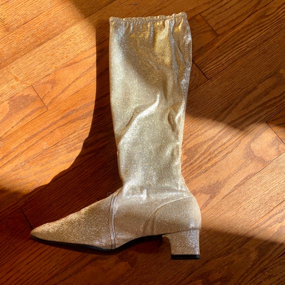 Vintage 1970s Silver Glitter Gogo Boots 5.5 Spark… - image 2