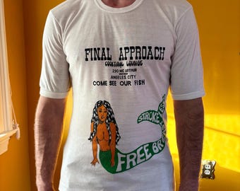 Vintage 70s 80s Mermaid Bar Rose Graphic Tee T Shirt Groovy Hippie White Fun Funny Humor Comedy Risque